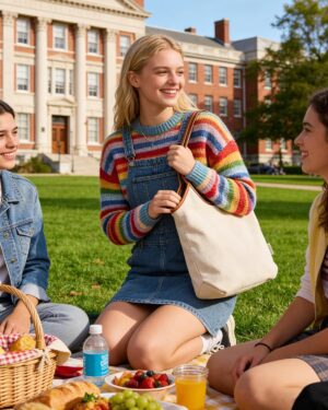 Alternative view of Cream Corduroy Shoulder Tote Bag with Brown Trim