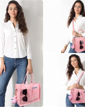 Alternative view of Mint Green Canvas Tote Bag With Front Pockets And Shoulder Strap