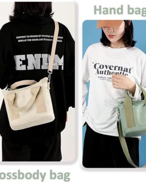 Small Canvas Tote Crossbody Bag with Zipper Closure